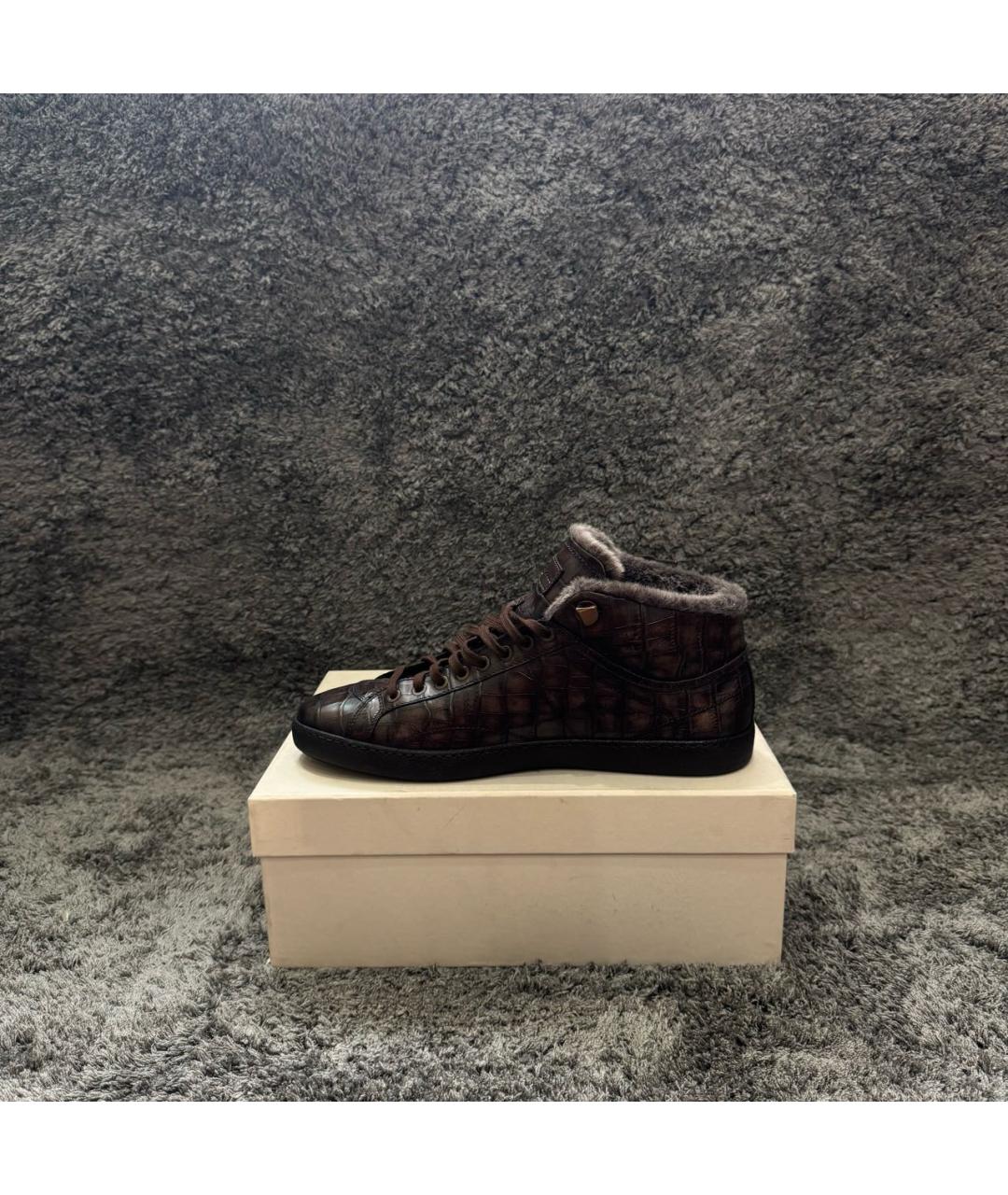 SANTONI Коричневые кожаные высокие кроссовки / кеды, фото 3