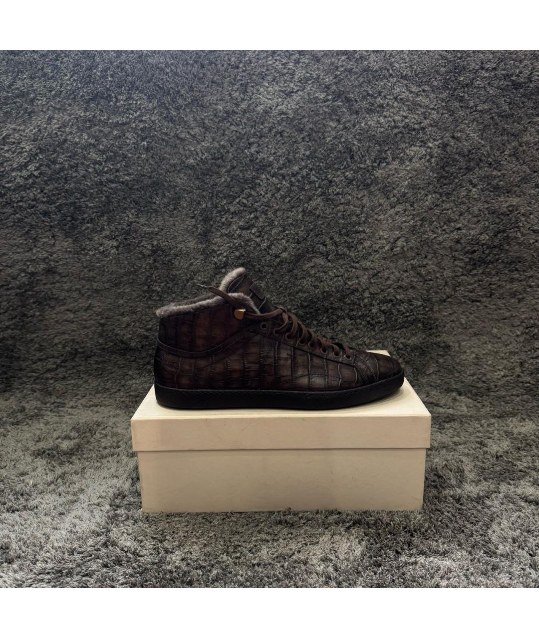 SANTONI Коричневые кожаные высокие кроссовки / кеды, фото 9