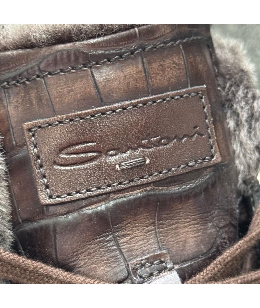 SANTONI Коричневые кожаные высокие кроссовки / кеды, фото 6