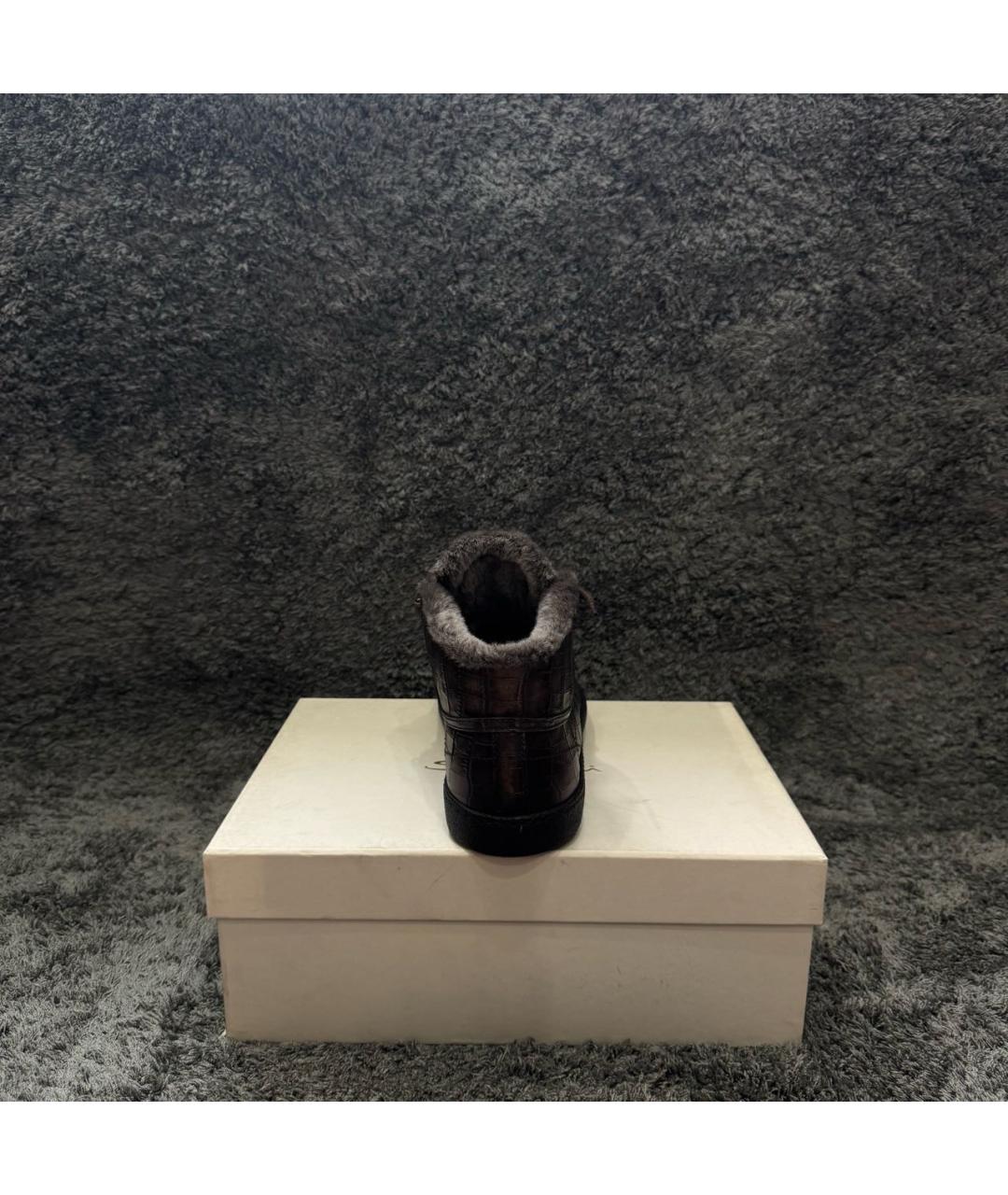 SANTONI Коричневые кожаные высокие кроссовки / кеды, фото 4