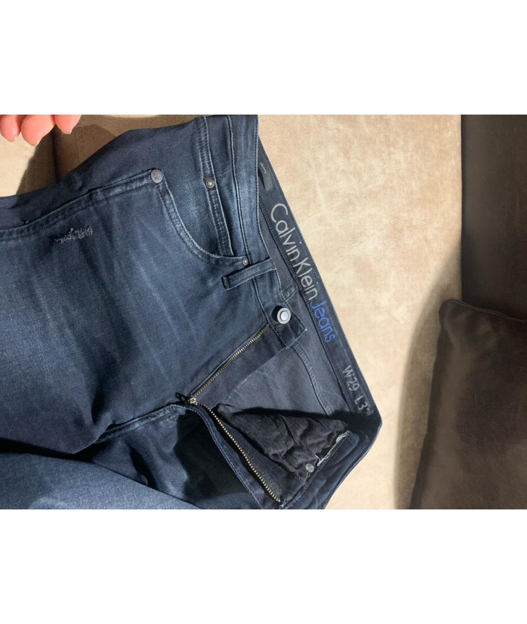 CALVIN KLEIN Темно-синие хлопко-эластановые джинсы слим, фото 3