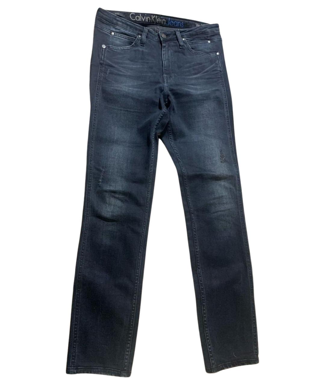 CALVIN KLEIN Темно-синие хлопко-эластановые джинсы слим, фото 1