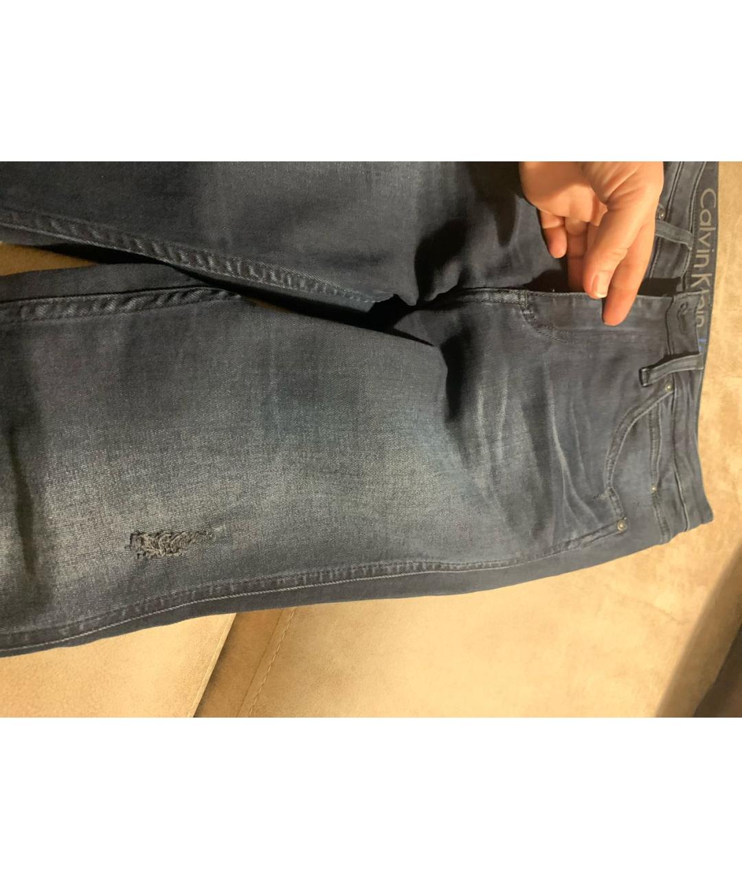 CALVIN KLEIN Темно-синие хлопко-эластановые джинсы слим, фото 4