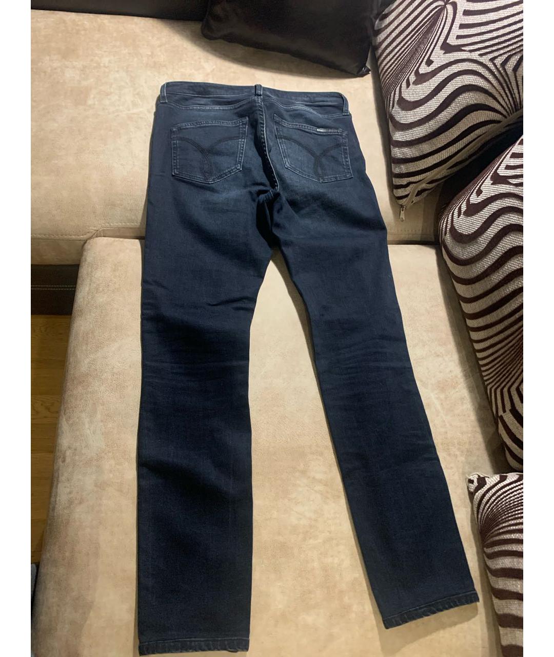 CALVIN KLEIN Темно-синие хлопко-эластановые джинсы слим, фото 2