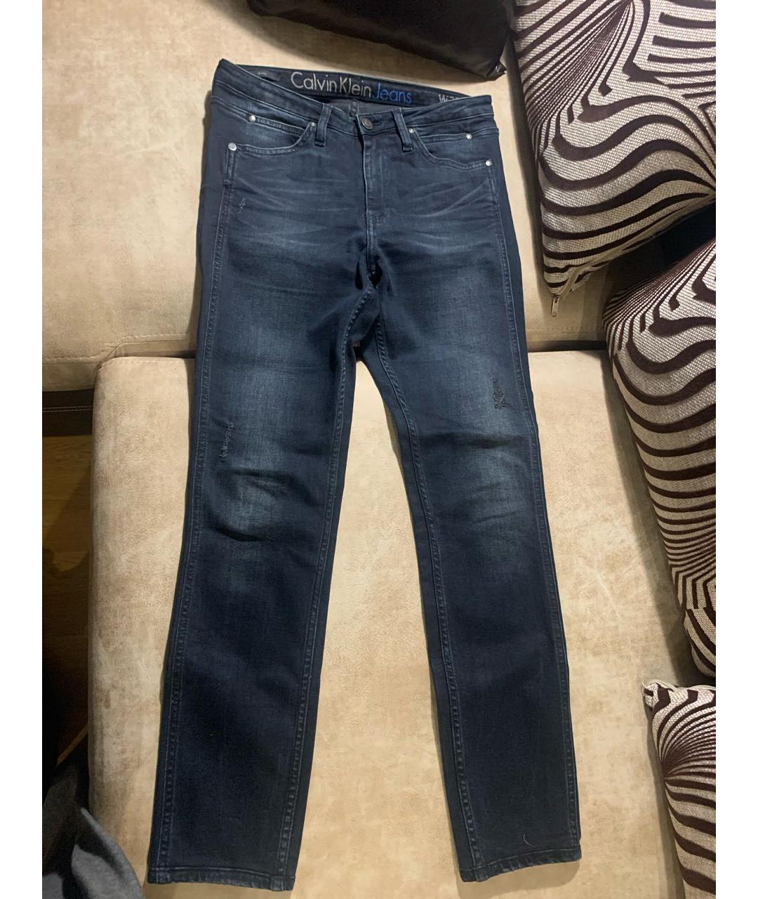 CALVIN KLEIN Темно-синие хлопко-эластановые джинсы слим, фото 5