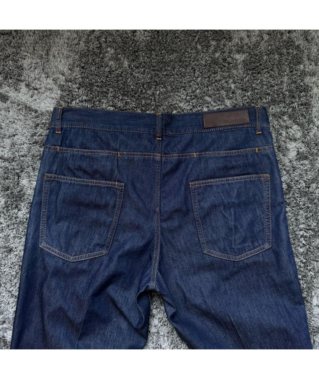 SAINT LAURENT Темно-синие хлопковые прямые джинсы, фото 4