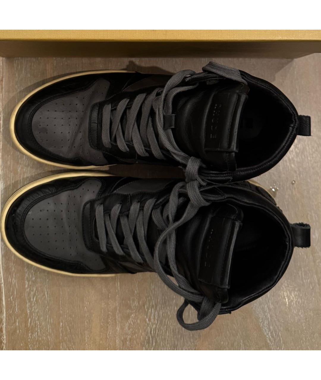 RHUDE Черные кожаные высокие кроссовки / кеды, фото 3