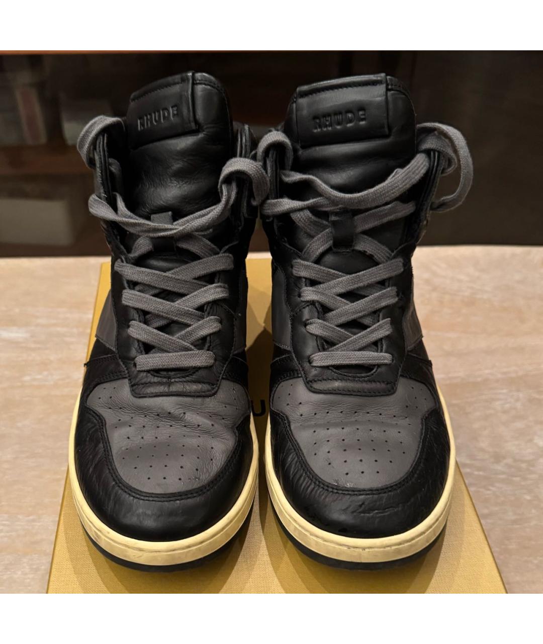 RHUDE Черные кожаные высокие кроссовки / кеды, фото 2