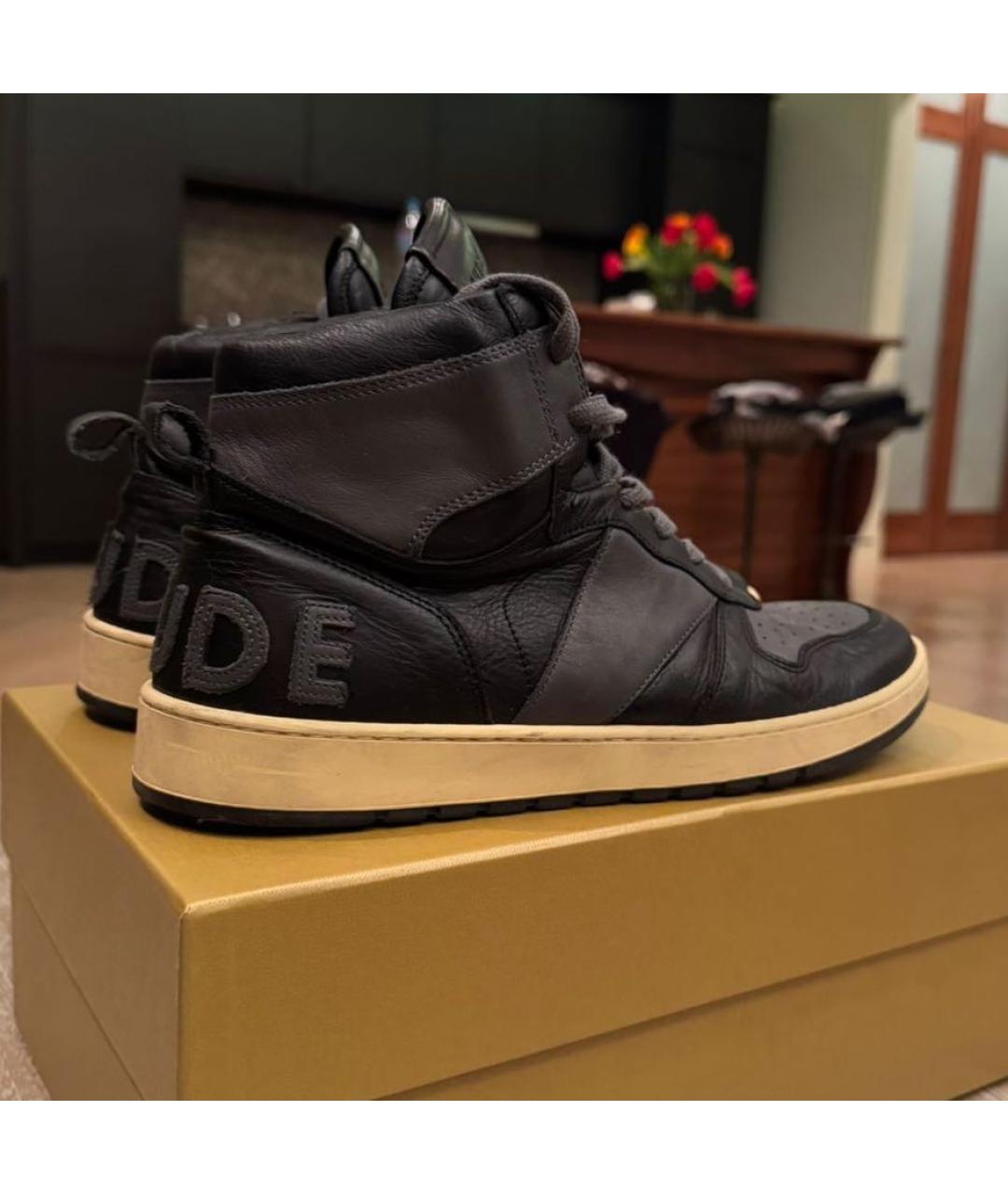 RHUDE Черные кожаные высокие кроссовки / кеды, фото 4