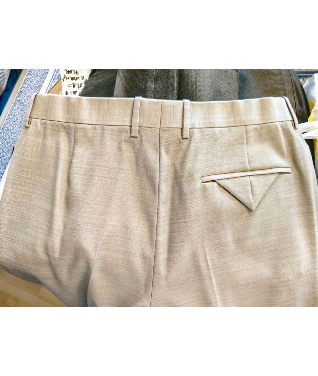 BOTTEGA VENETA Бежевые шерстяные брюки широкие, фото 8