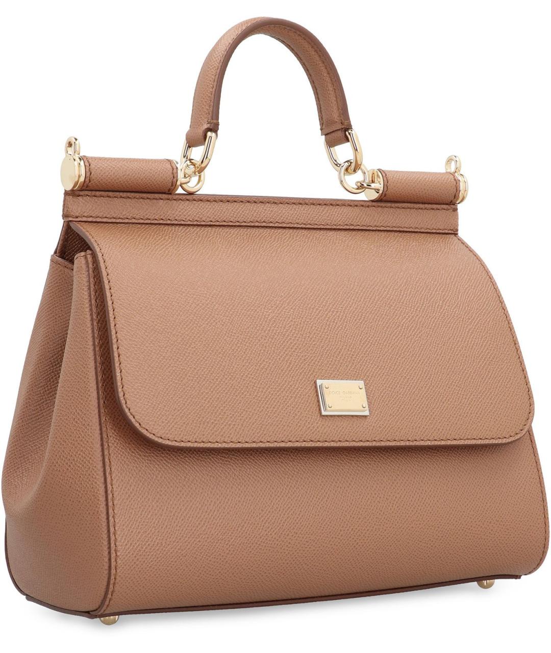 DOLCE&GABBANA Бежевая кожаная сумка с короткими ручками, фото 3