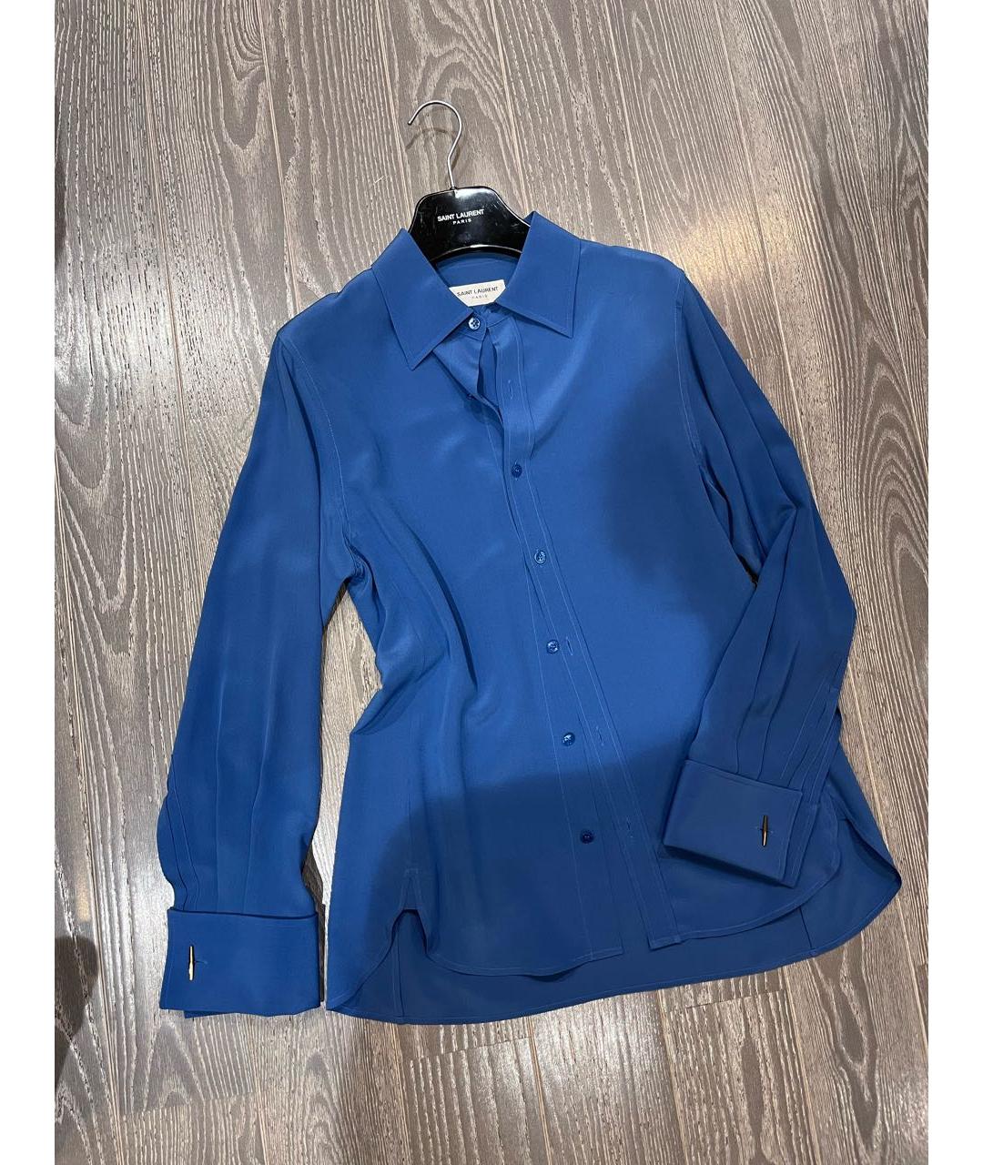 SAINT LAURENT Синяя шелковая блузы, фото 3