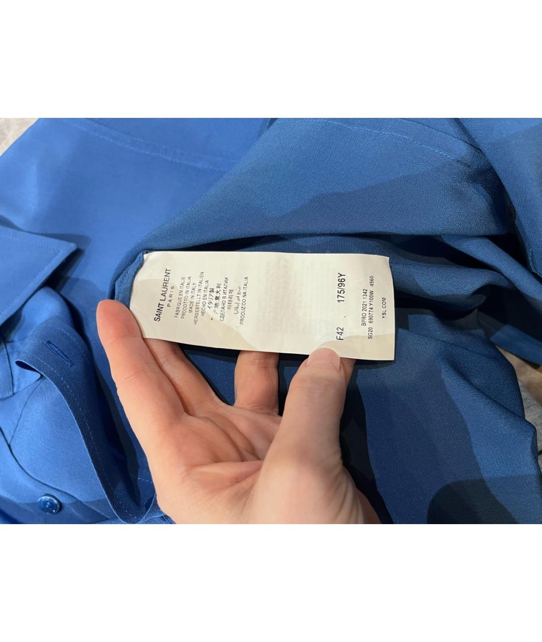 SAINT LAURENT Синяя шелковая блузы, фото 6