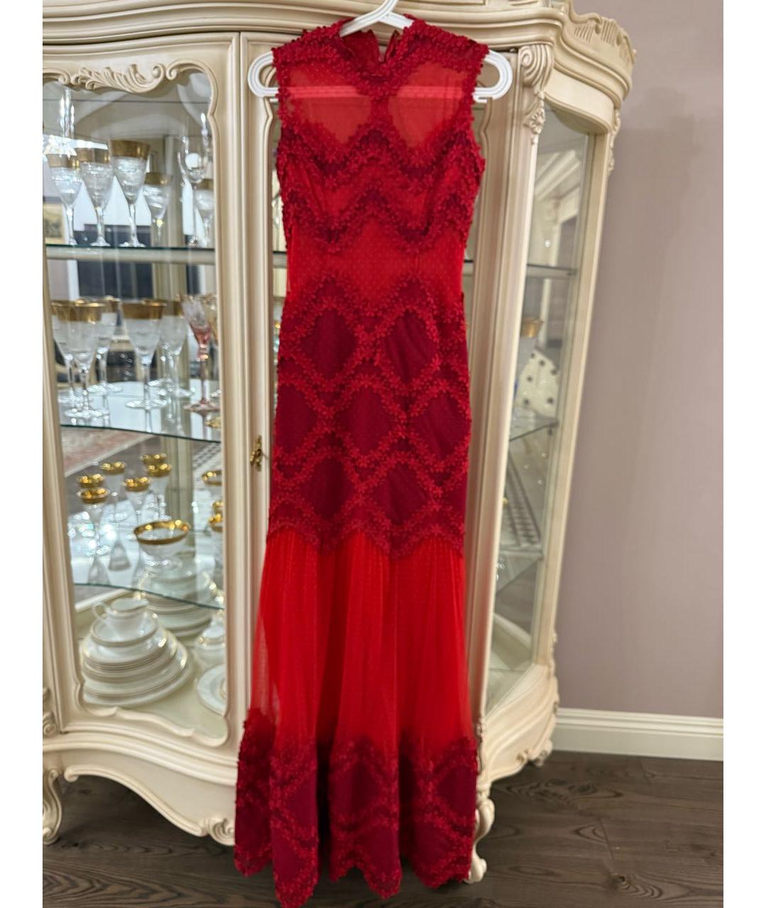 COSTARELLOS Красное сетчатое вечернее платье, фото 5