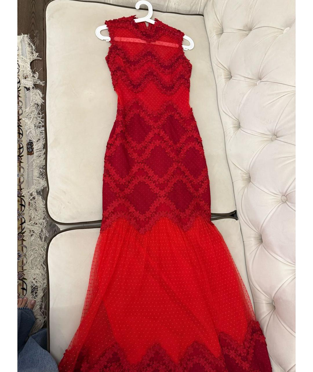 COSTARELLOS Красное сетчатое вечернее платье, фото 2