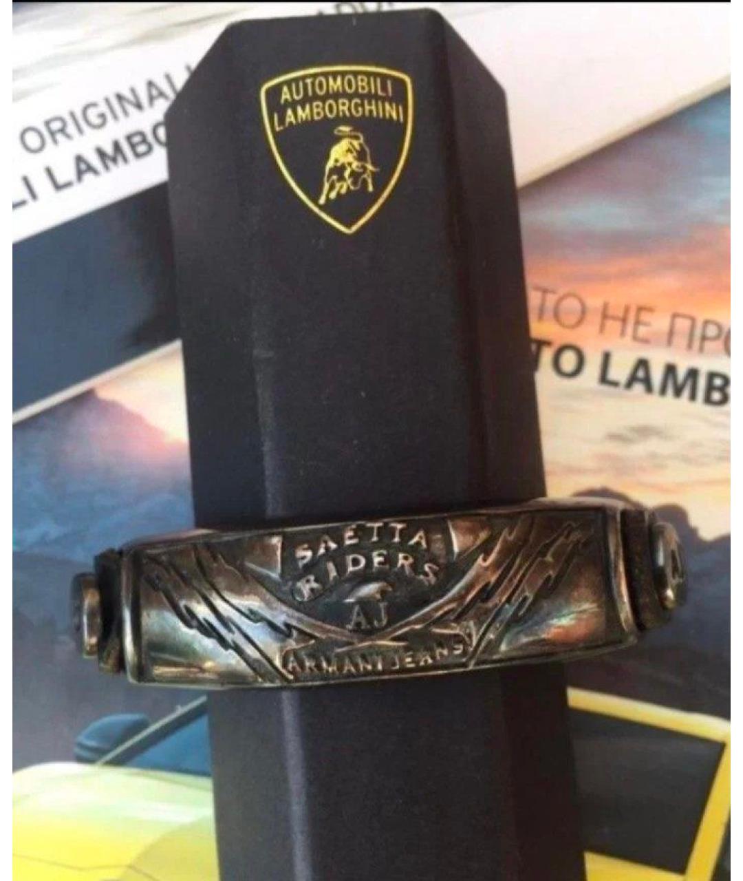 ARMANI JEANS Черный кожаный браслет, фото 2