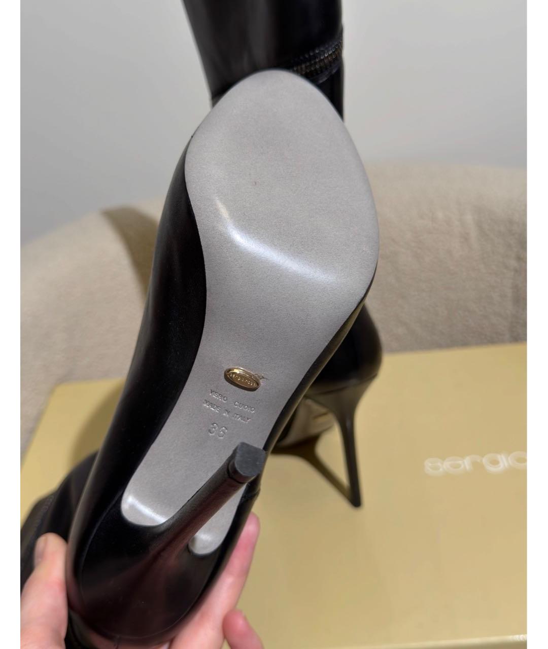 SERGIO ROSSI Черные кожаные сапоги, фото 6