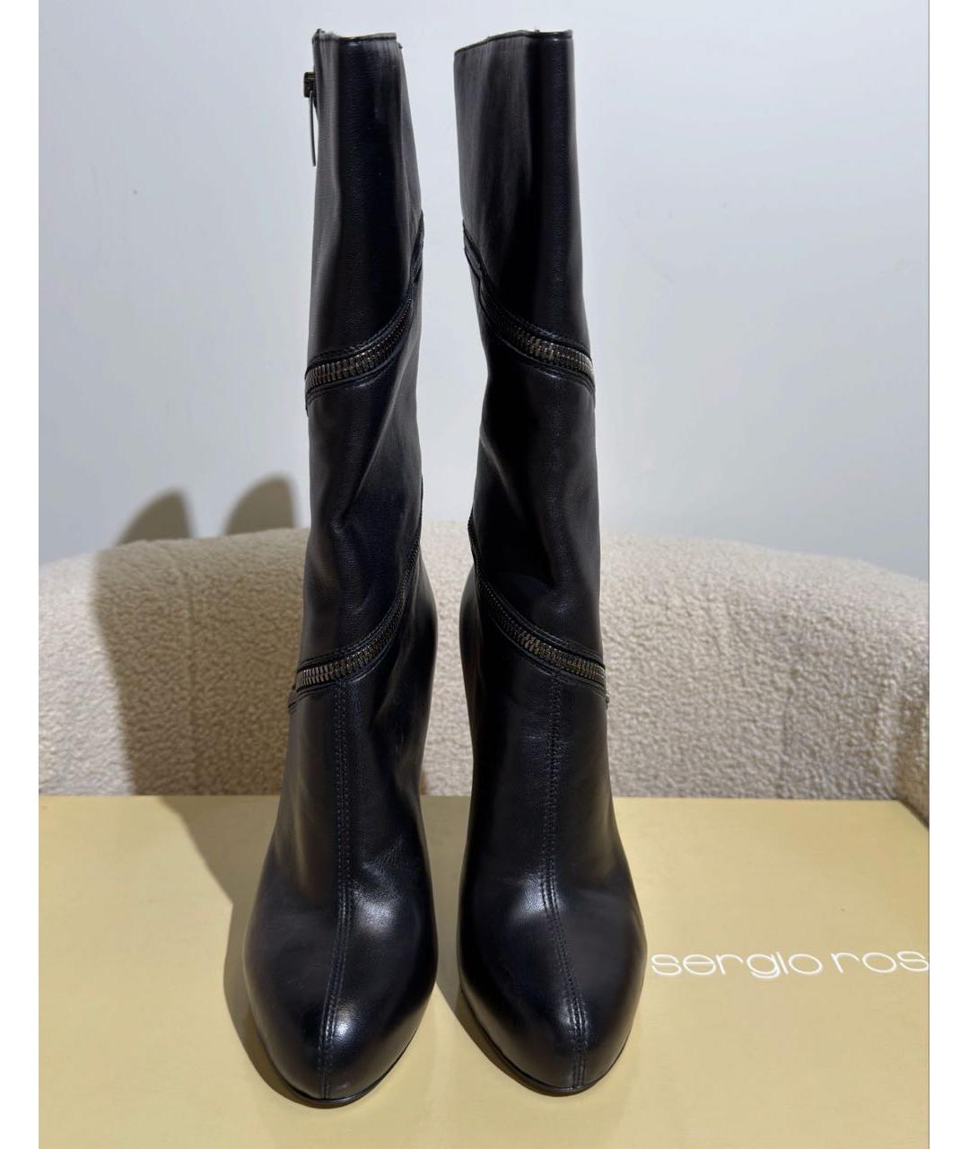 SERGIO ROSSI Черные кожаные сапоги, фото 2