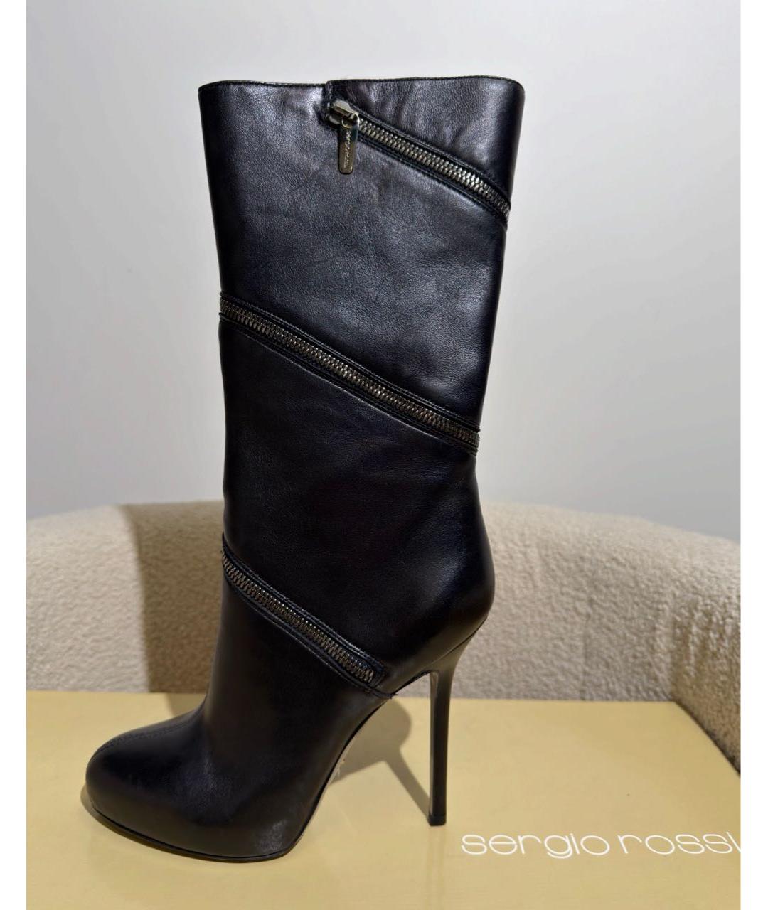 SERGIO ROSSI Черные кожаные сапоги, фото 5