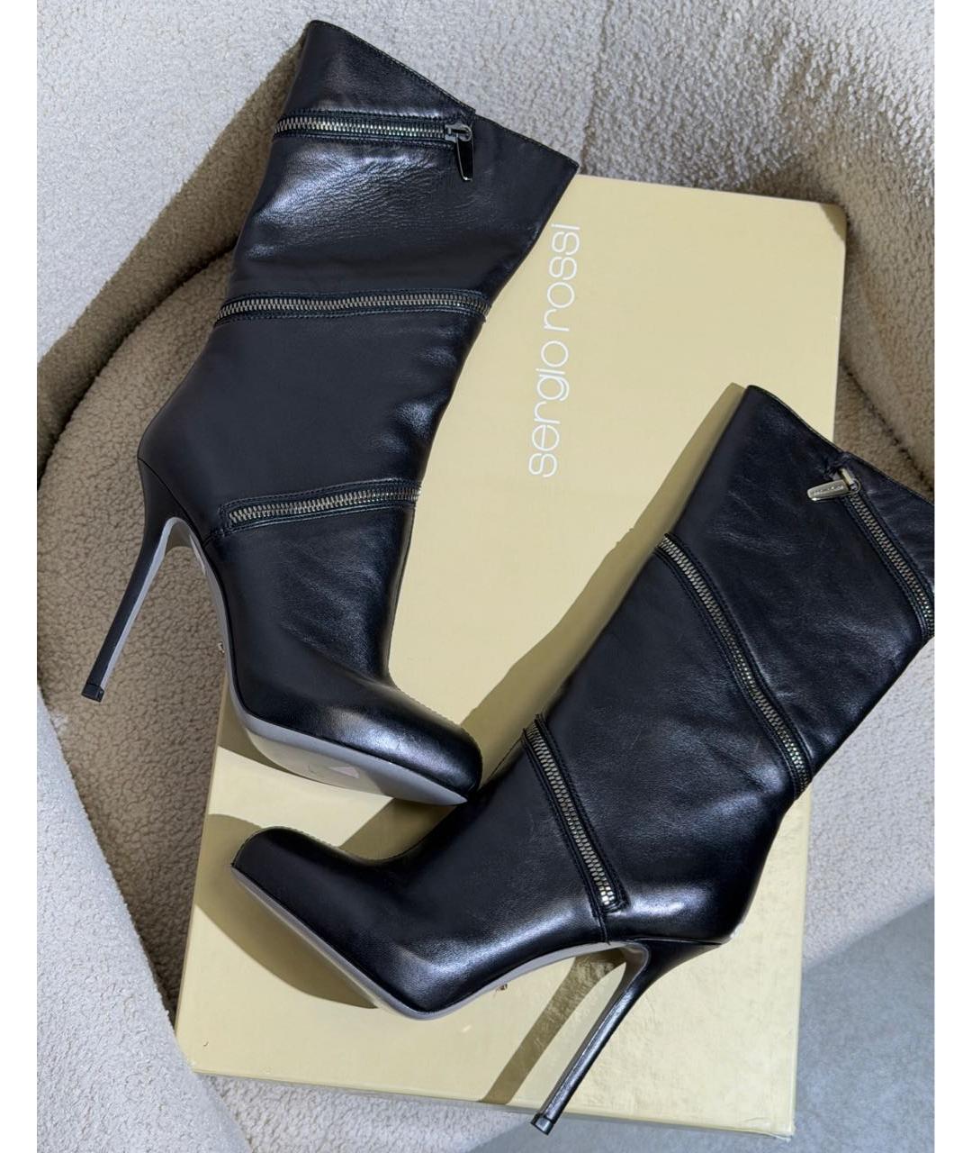 SERGIO ROSSI Черные кожаные сапоги, фото 3