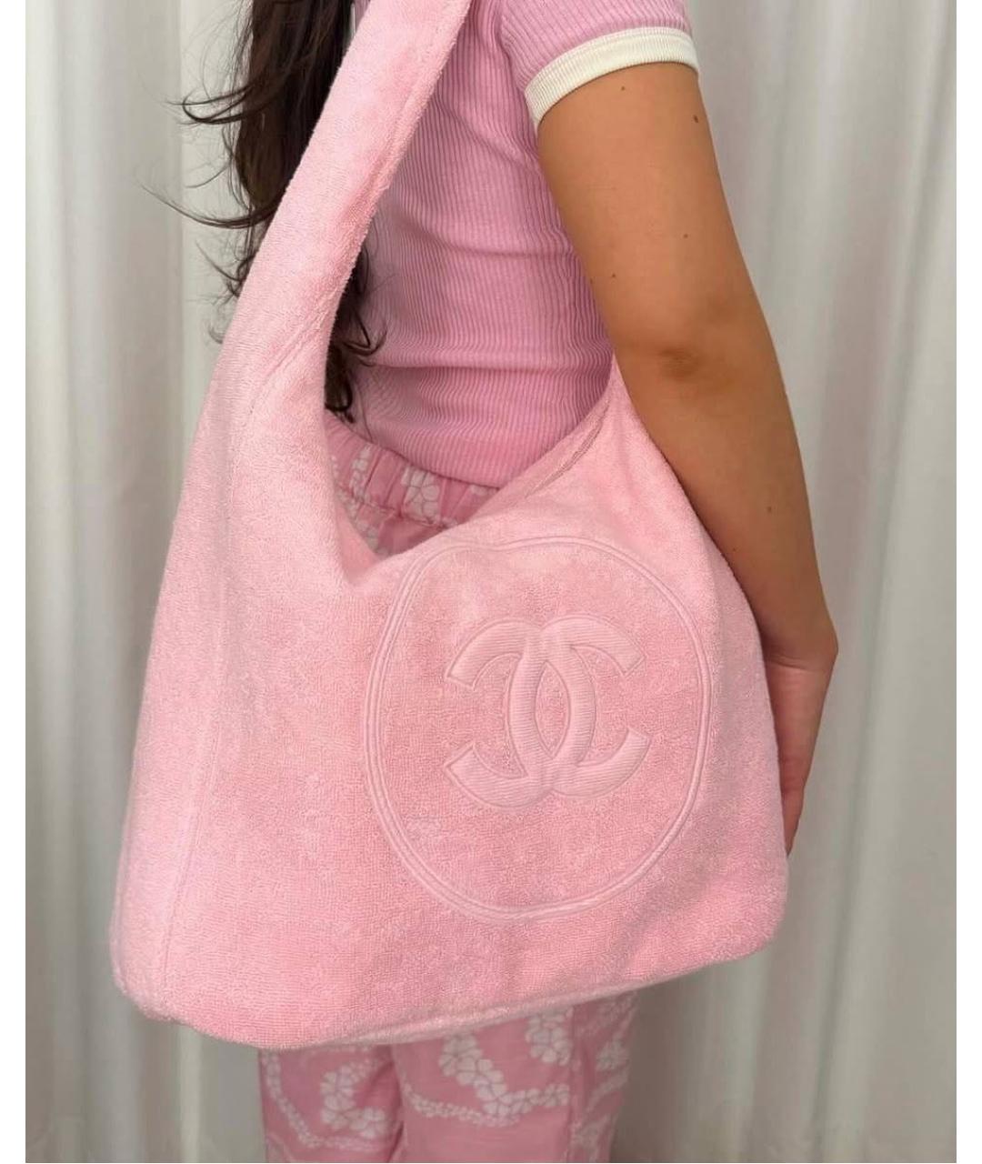 CHANEL Розовая хлопковая пляжная сумка, фото 5