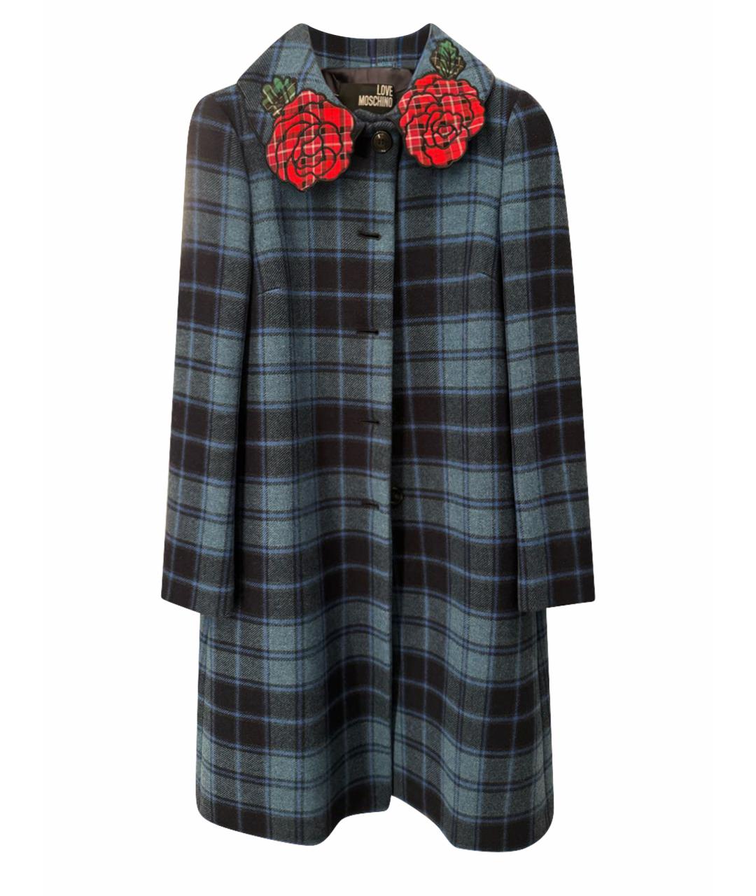 LOVE MOSCHINO Синее шерстяное пальто, фото 1