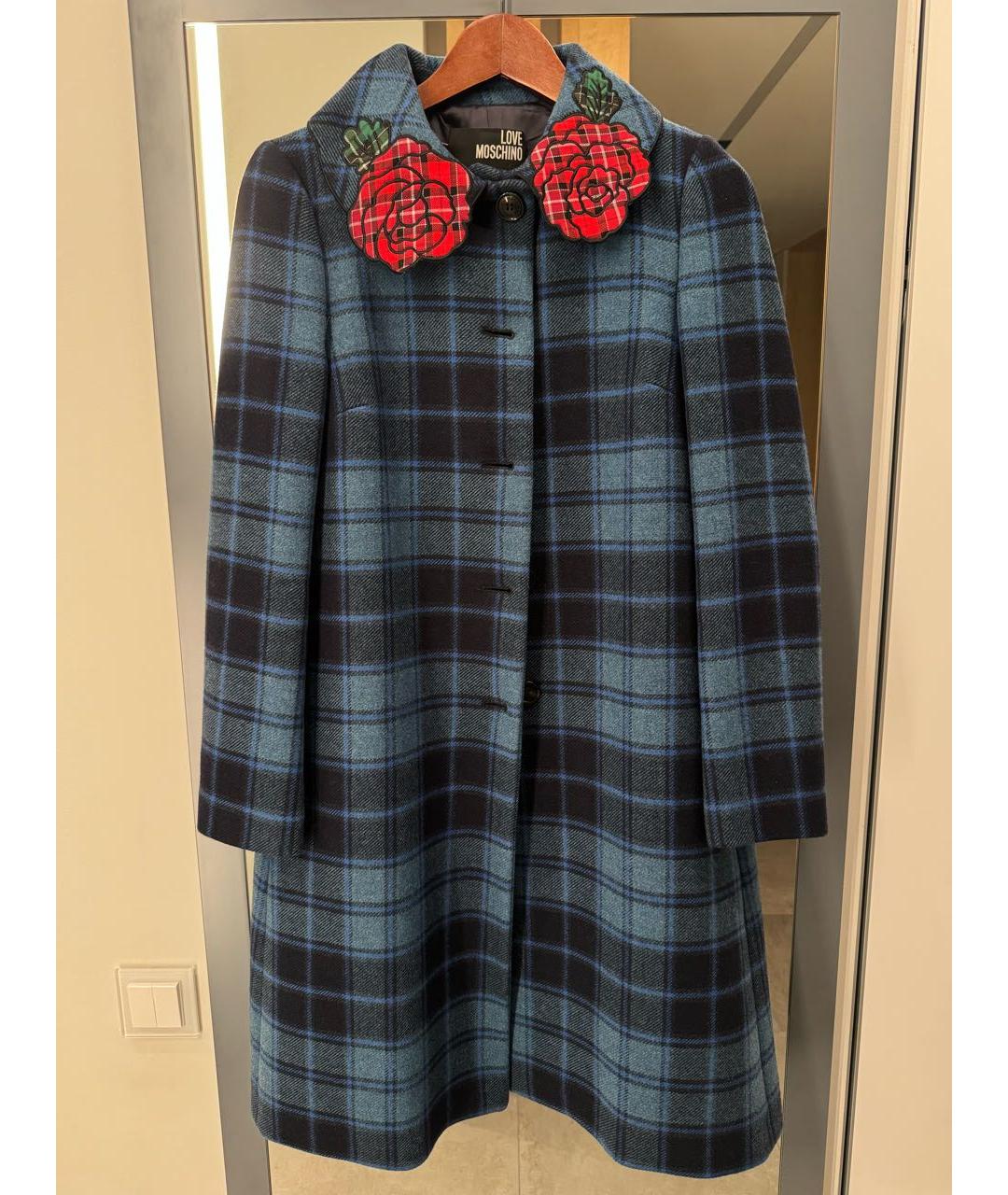 LOVE MOSCHINO Синее шерстяное пальто, фото 8