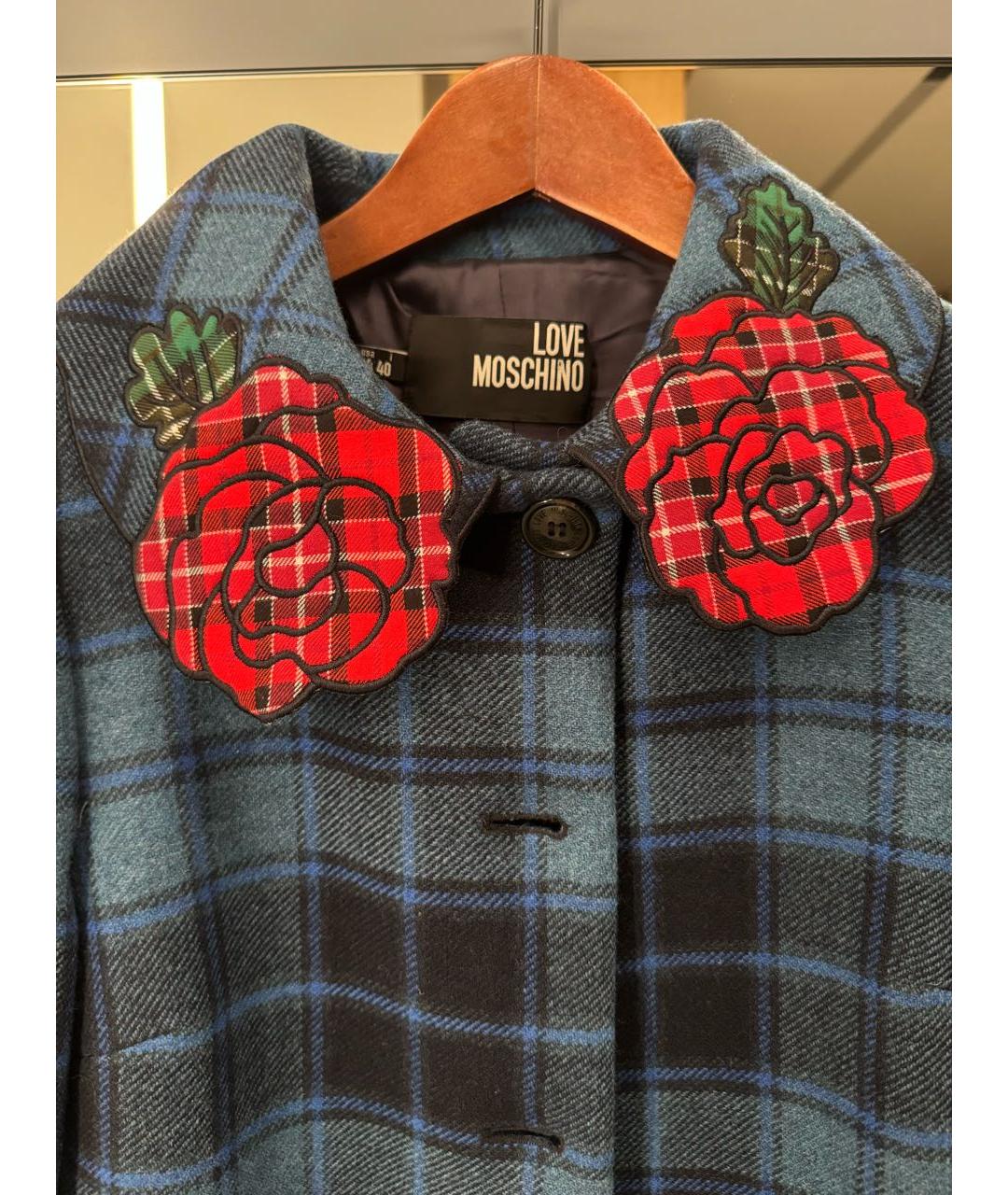 LOVE MOSCHINO Синее шерстяное пальто, фото 3