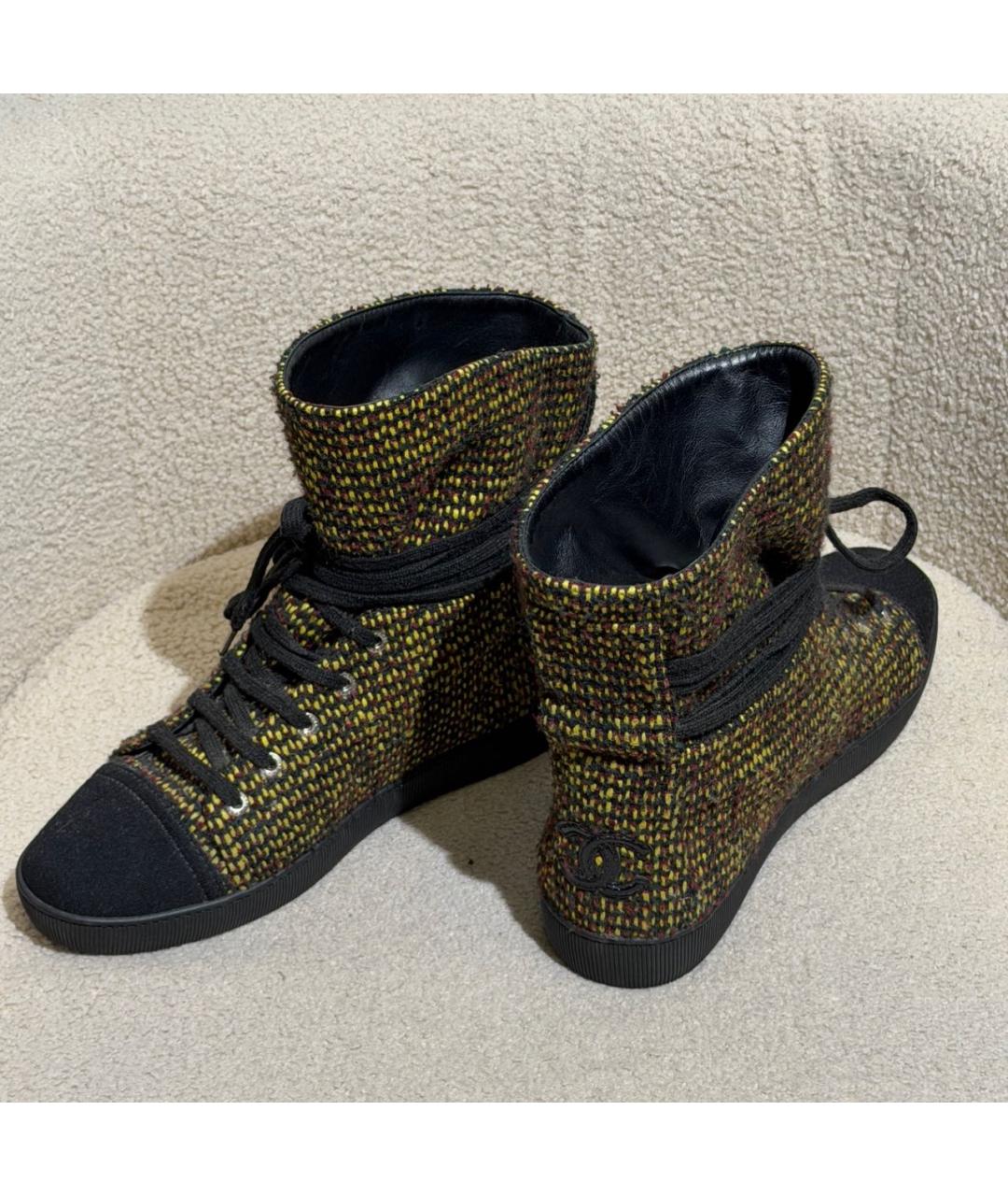 CHANEL Желтые текстильные ботинки, фото 3