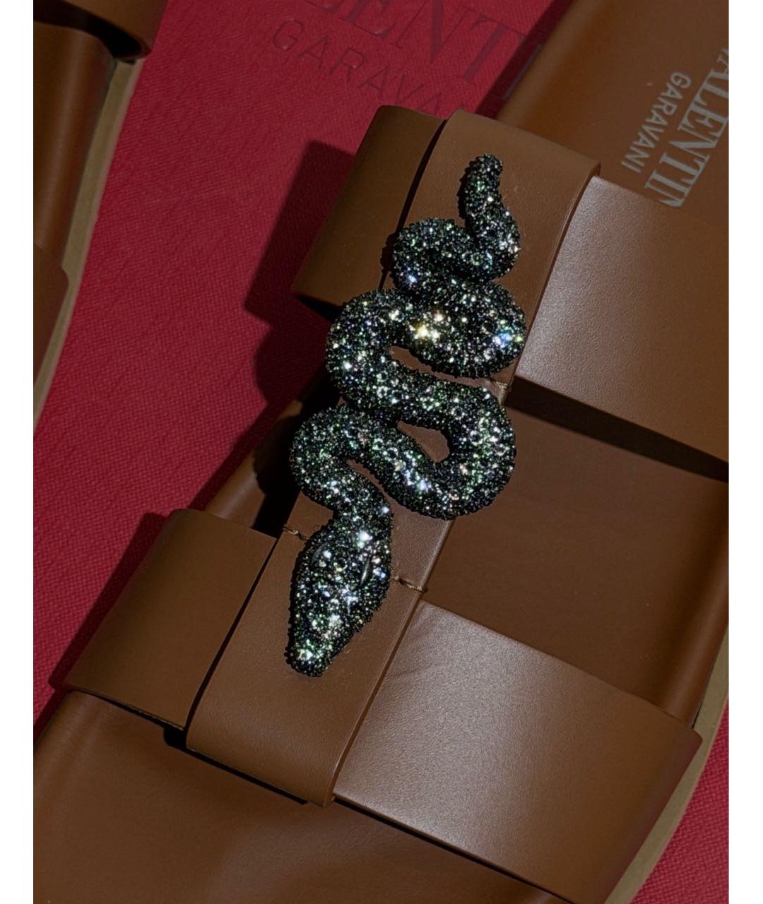 VALENTINO Коричневые кожаные шлепанцы, фото 6