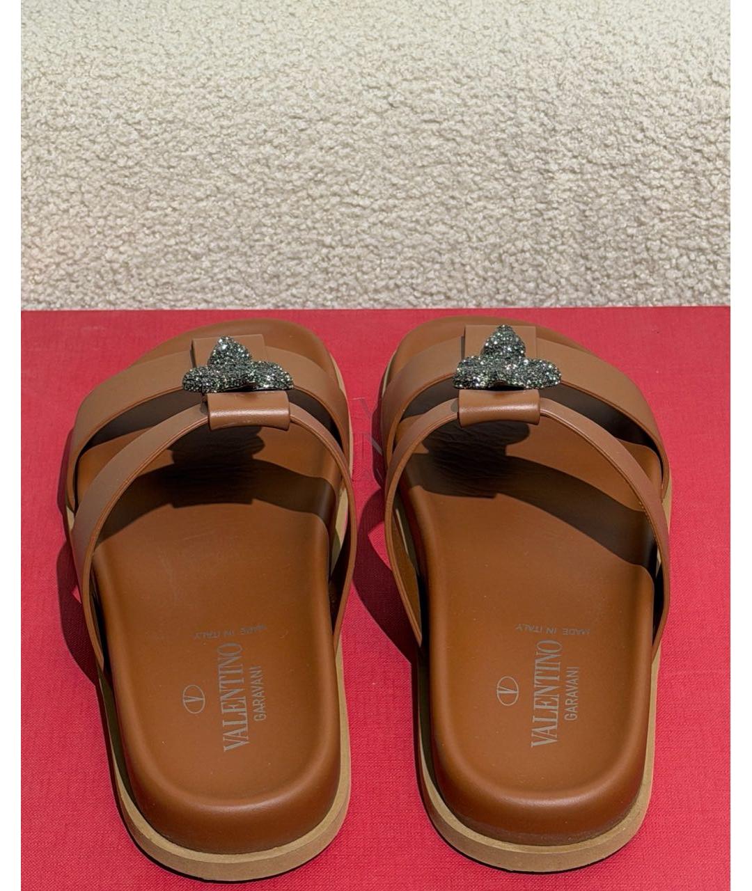 VALENTINO Коричневые кожаные шлепанцы, фото 4