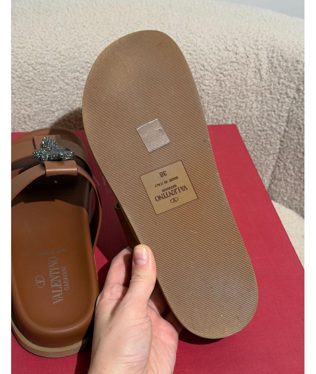 VALENTINO Коричневые кожаные шлепанцы, фото 7
