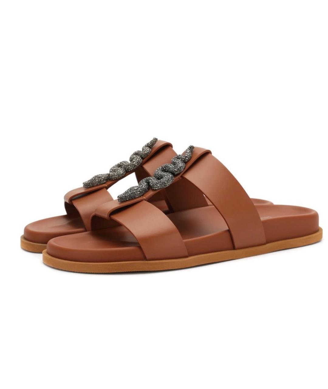 VALENTINO Коричневые кожаные шлепанцы, фото 8