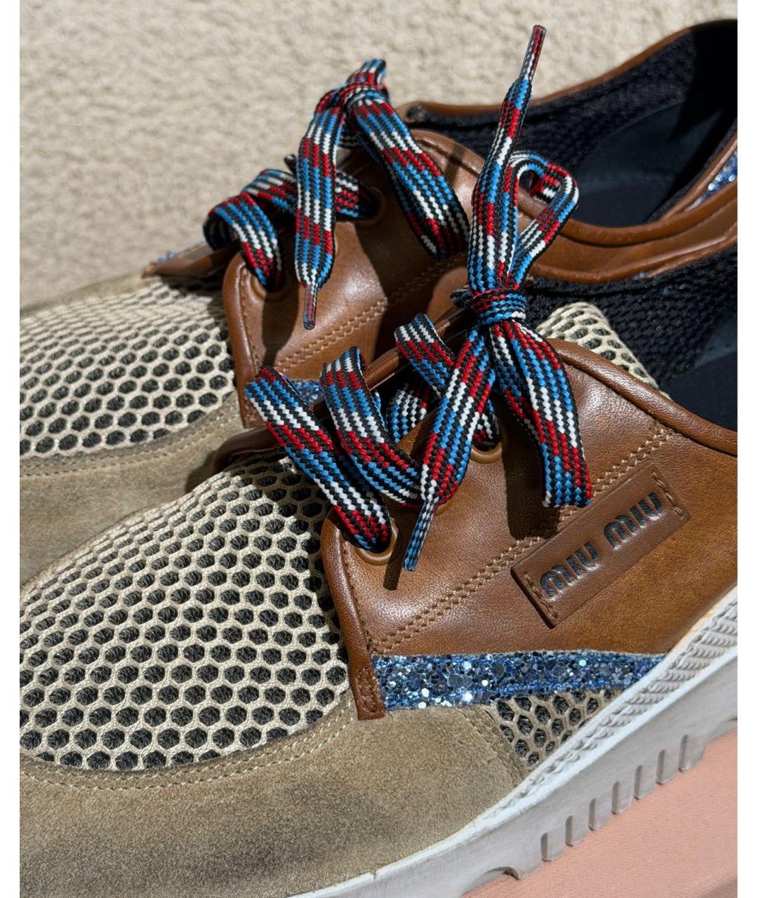 MIU MIU Коричневые замшевые кроссовки, фото 7