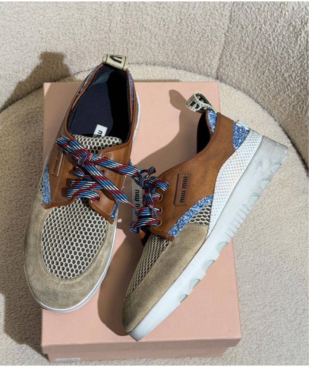 MIU MIU Коричневые замшевые кроссовки, фото 2