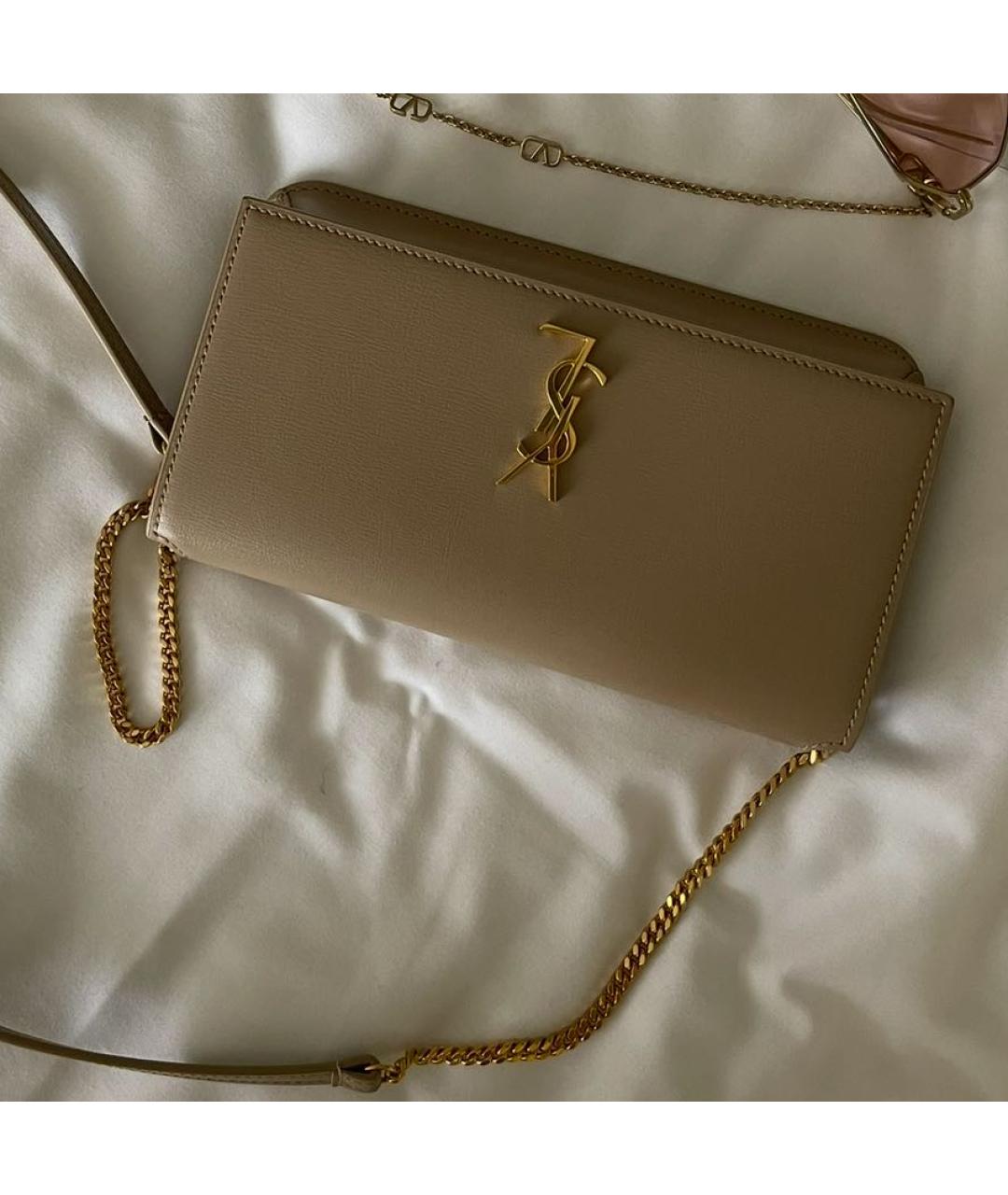 SAINT LAURENT Бежевая кожаная сумка через плечо, фото 4