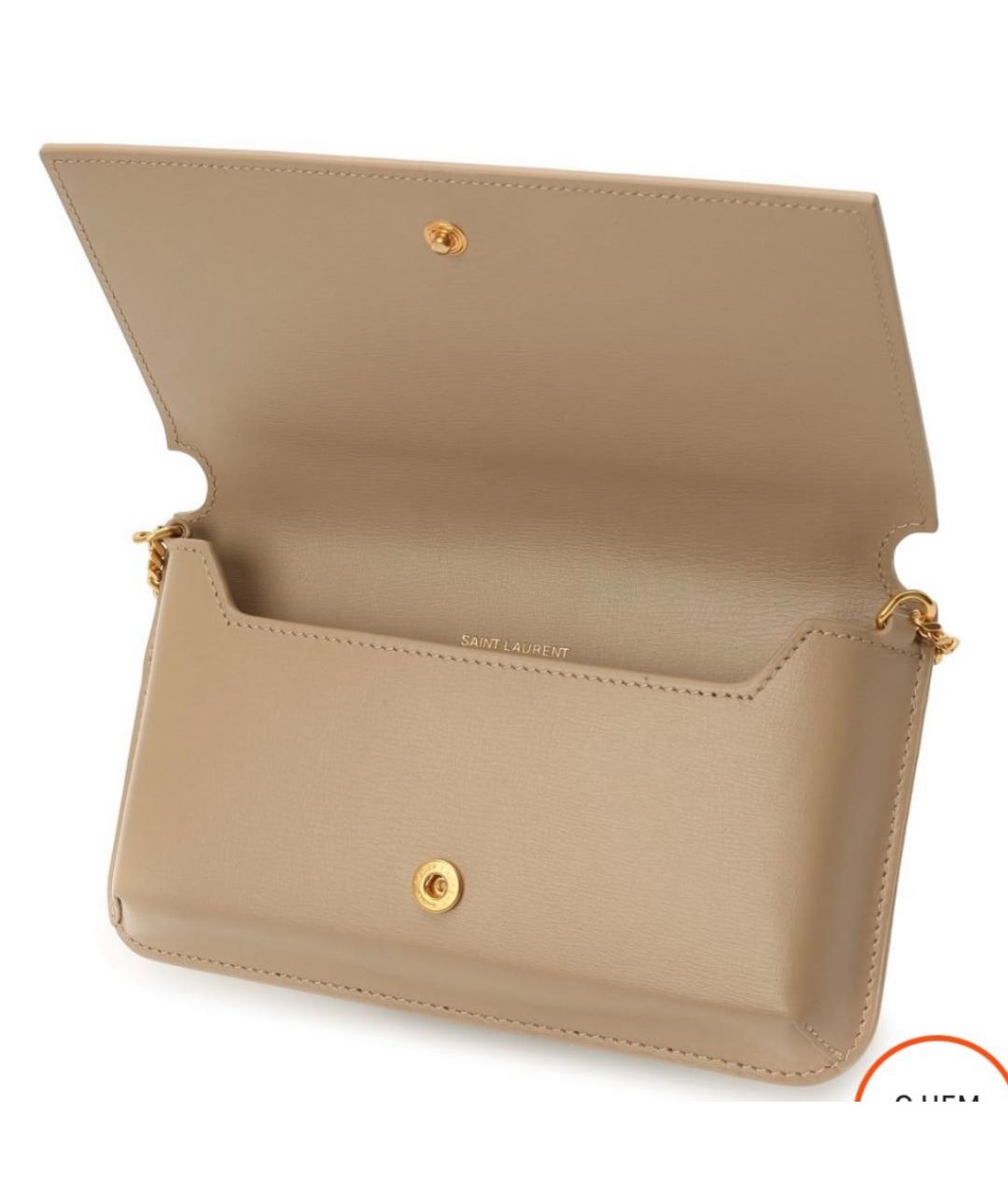 SAINT LAURENT Бежевая кожаная сумка через плечо, фото 2