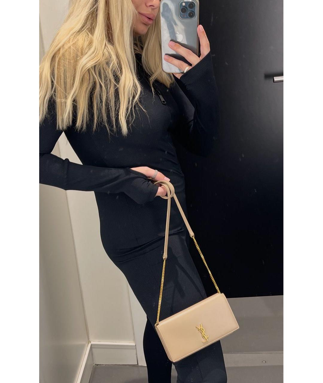 SAINT LAURENT Бежевая кожаная сумка через плечо, фото 3