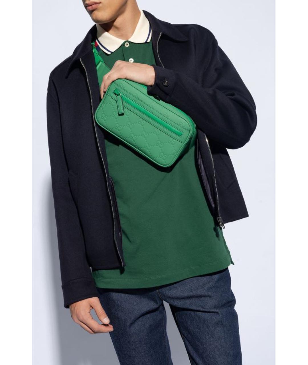 GUCCI Зеленая кожаная поясная сумка, фото 4