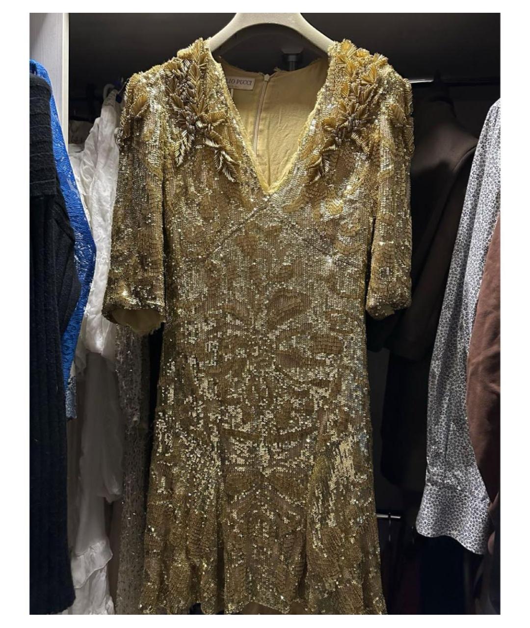 EMILIO PUCCI Золотое шелковое коктейльное платье, фото 6