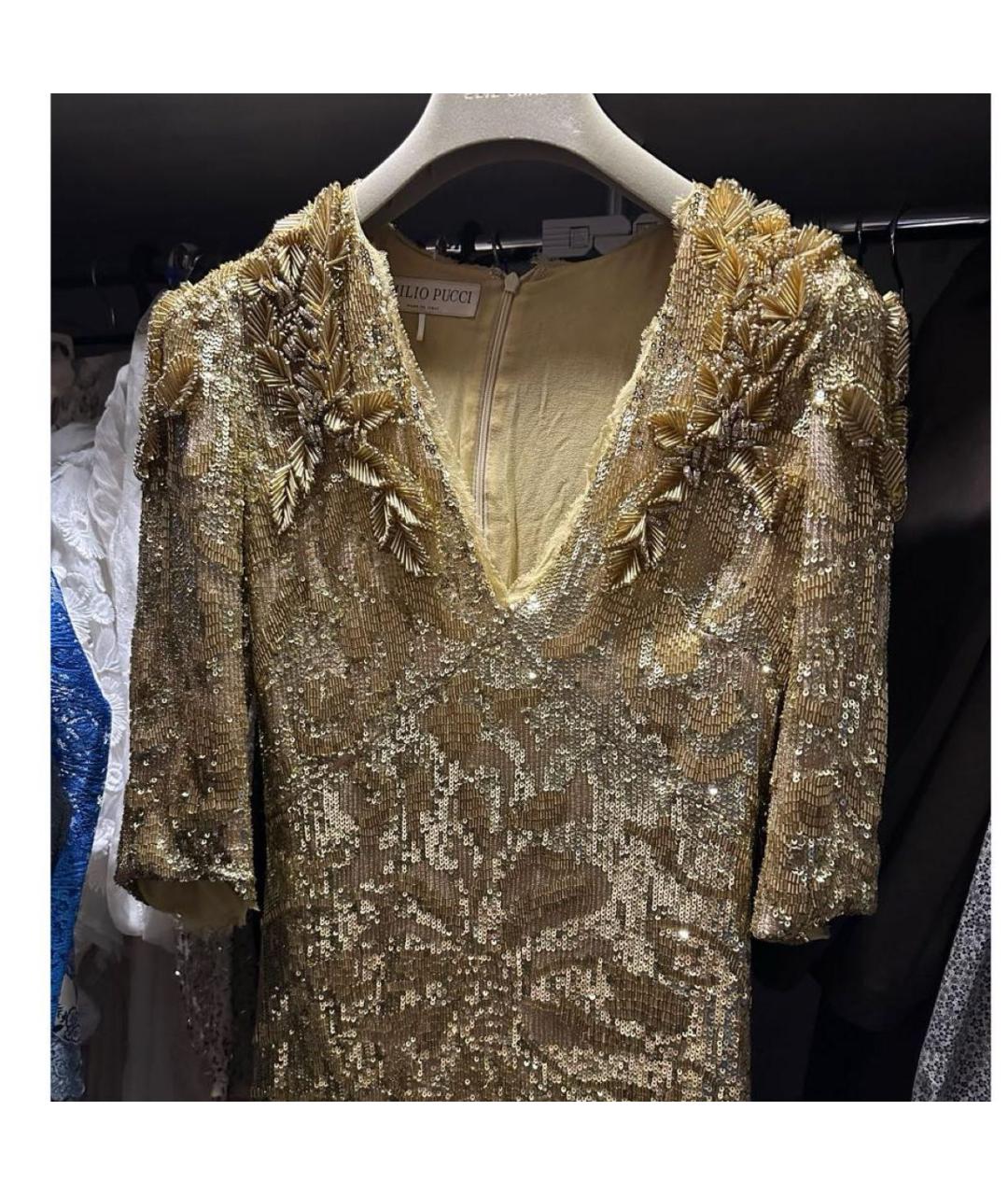 EMILIO PUCCI Золотое шелковое коктейльное платье, фото 3