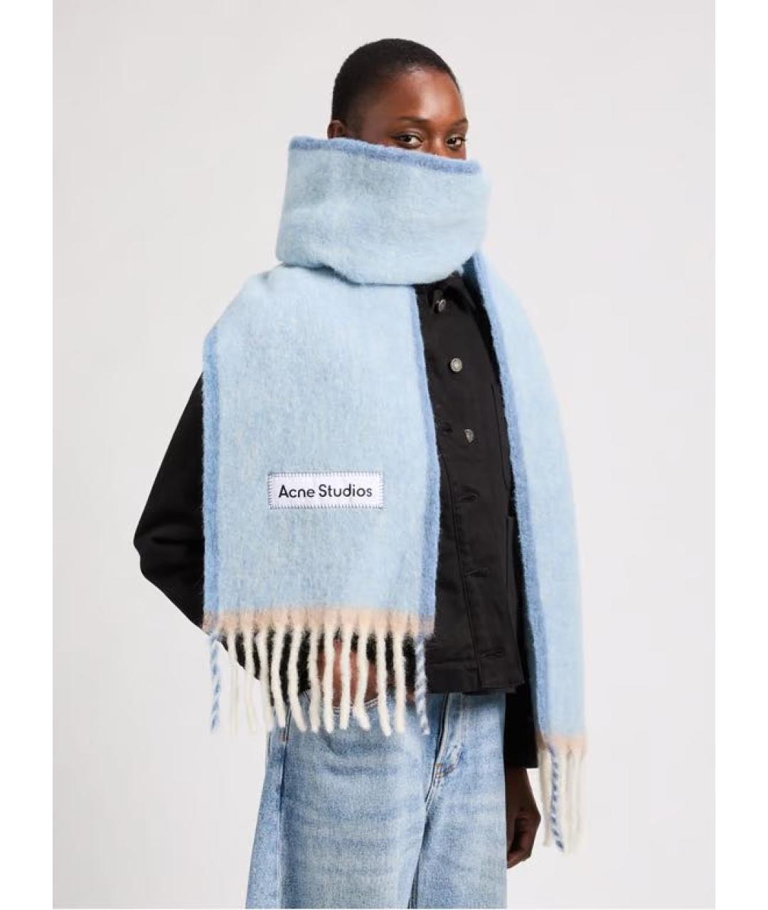ACNE STUDIOS Голубой шерстяной шарф, фото 3