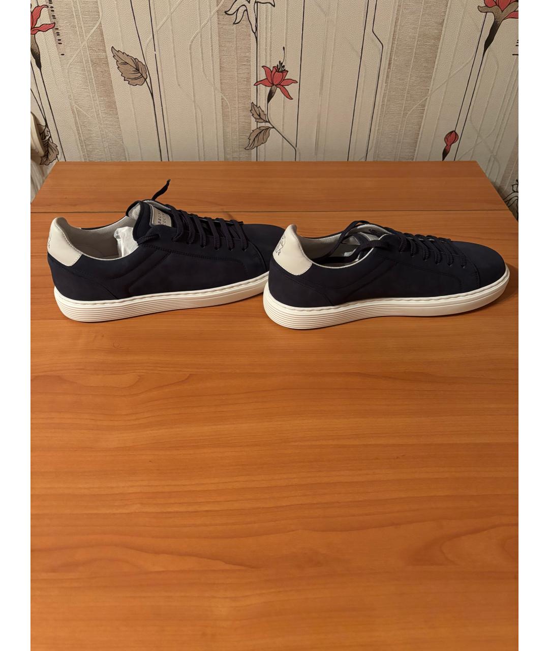 BRUNELLO CUCINELLI Синие нубуковые низкие кроссовки / кеды, фото 2