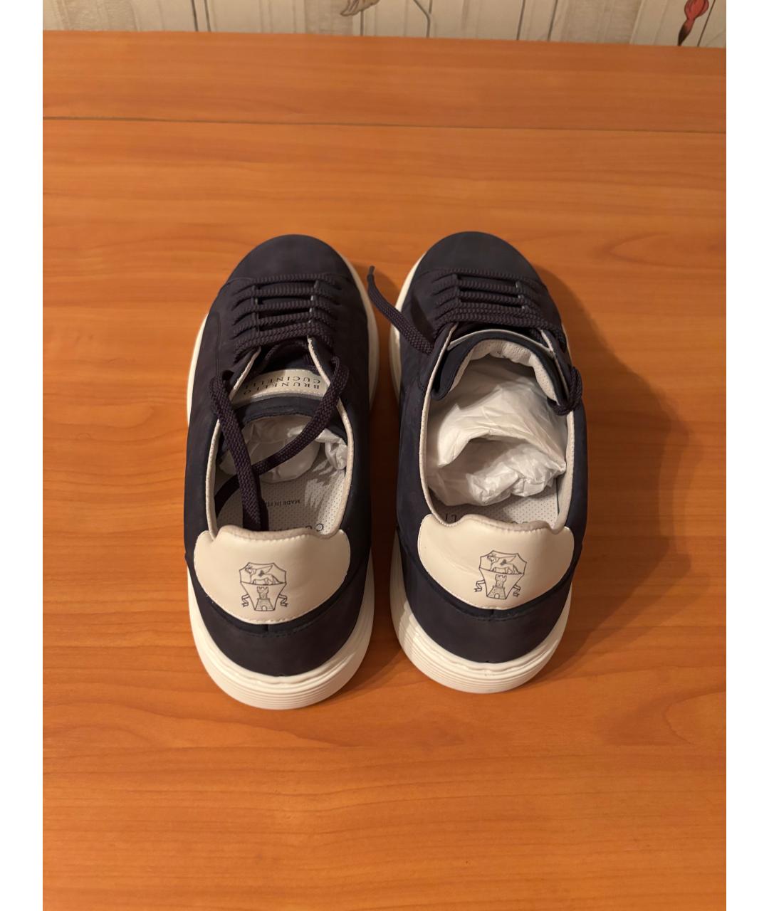 BRUNELLO CUCINELLI Синие нубуковые низкие кроссовки / кеды, фото 3