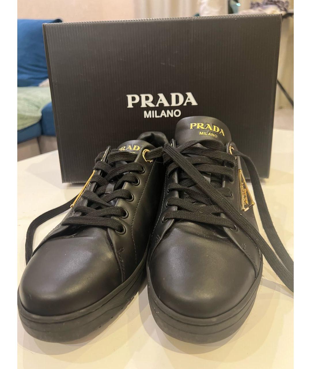 PRADA Черные кожаные кеды, фото 4