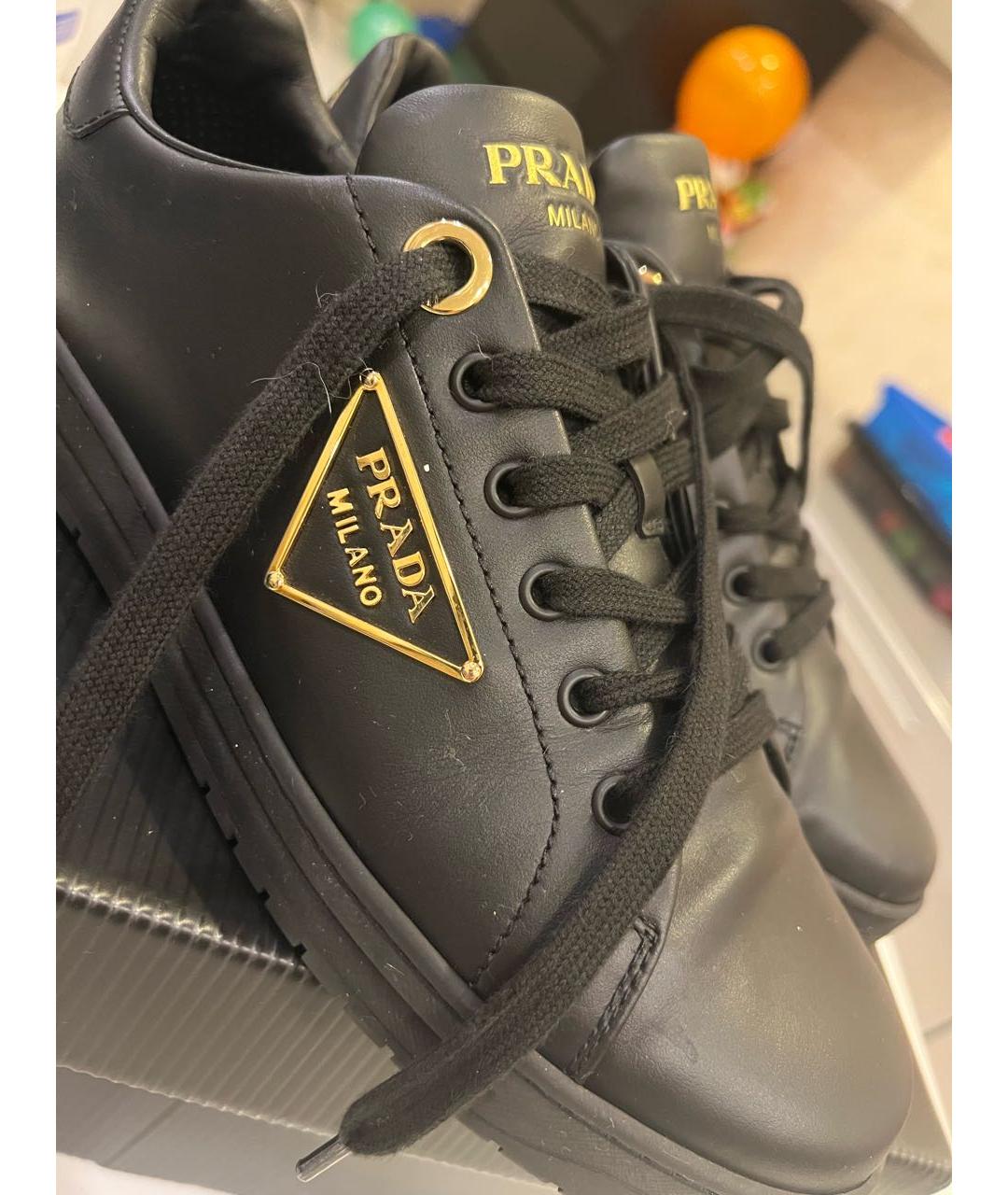 PRADA Черные кожаные кеды, фото 2