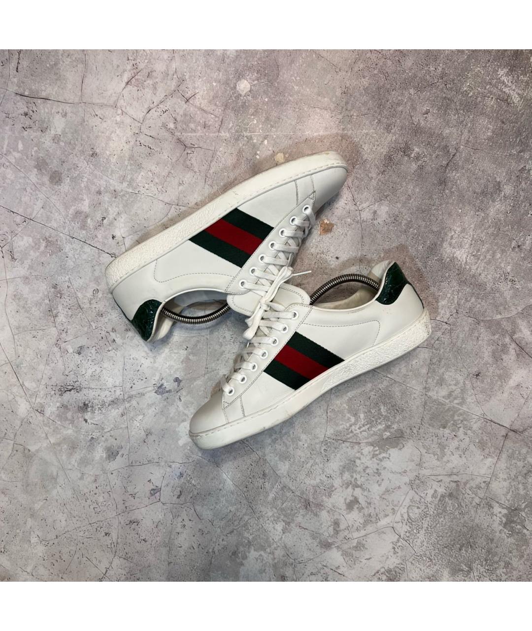 GUCCI Белые кожаные низкие кроссовки / кеды, фото 9