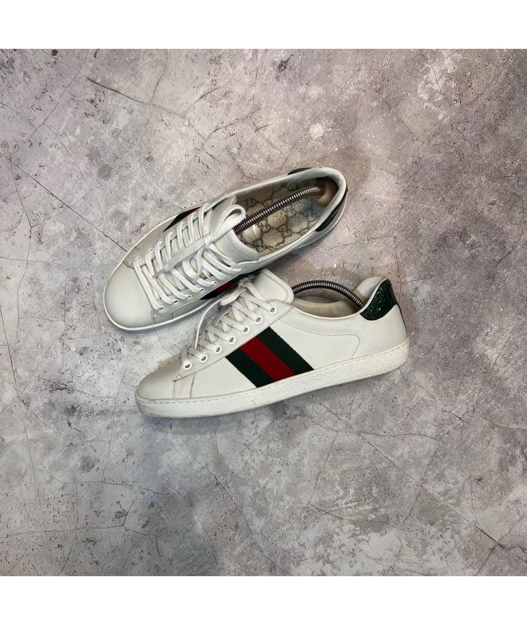 GUCCI Белые кожаные низкие кроссовки / кеды, фото 7