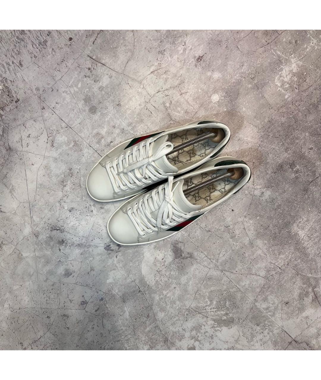 GUCCI Белые кожаные низкие кроссовки / кеды, фото 4