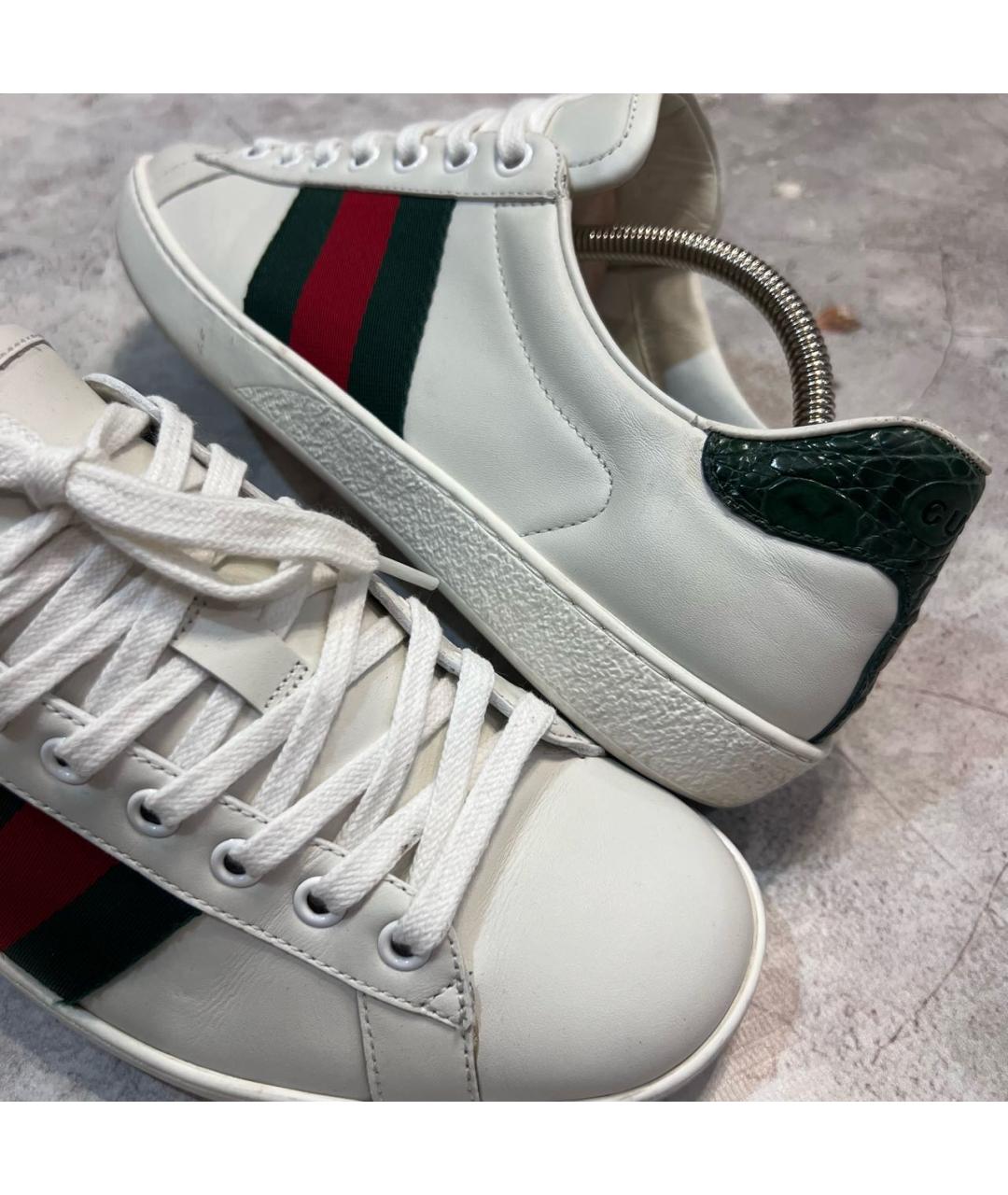 GUCCI Белые кожаные низкие кроссовки / кеды, фото 6